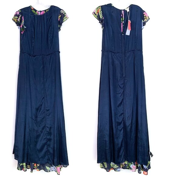 New Monsoon UK Silvia Floral Print Maxi Dress Navy Sz 14 - Picture 16 of 16